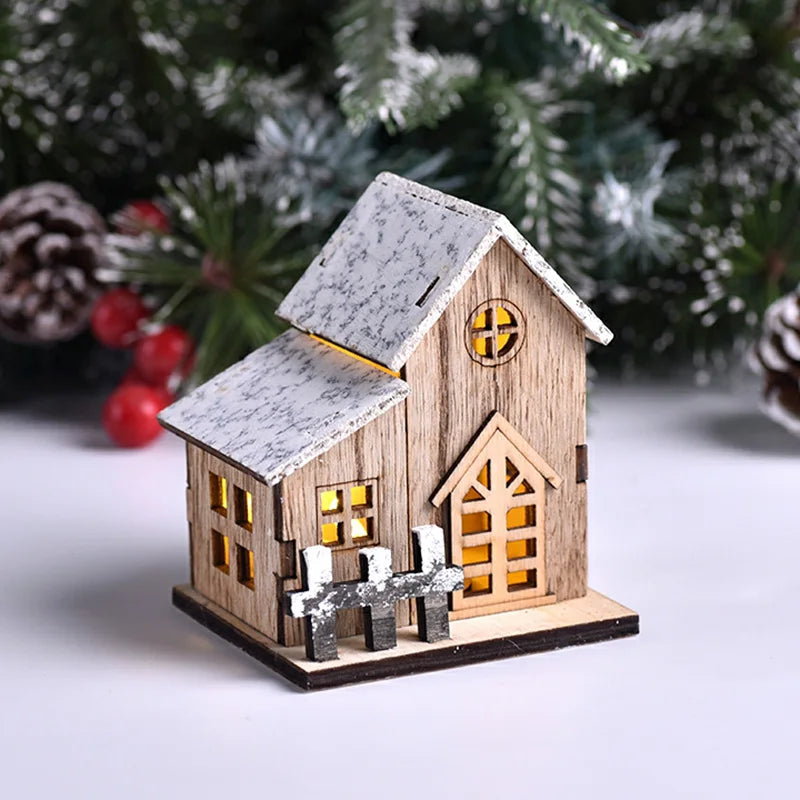 Wooden House with LED Light for Christmas, Merry Christmas Decorations, Christmas Tree Ornaments, Kids Gift, New Year