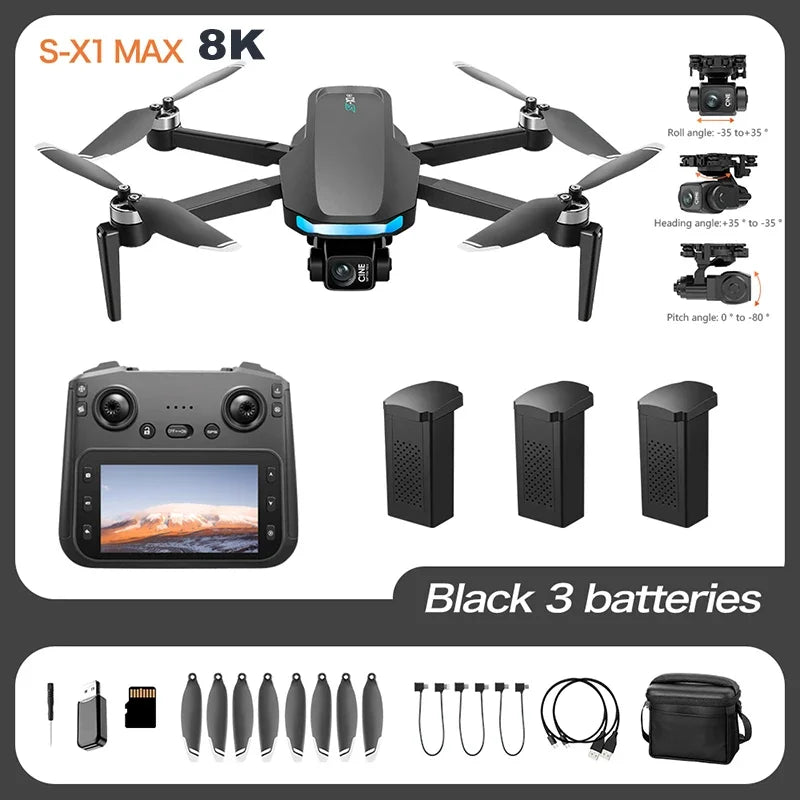 S-X1 GPS Drone 8K HD – Caméra professionnelle 3 axes, WIFI, quadrirotor pliant