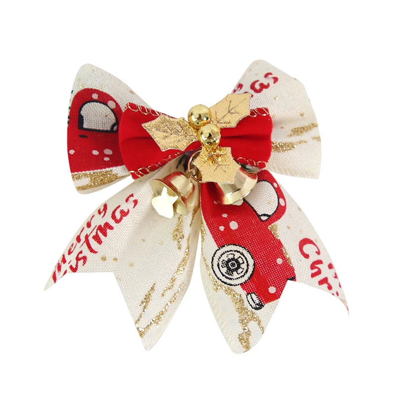 Mini nœud décoratif pour sapin de noël, 5 pièces/paquet, ruban décoratif pour nouvel an, fête de noël, maison, pendentifs en forme de cloche
