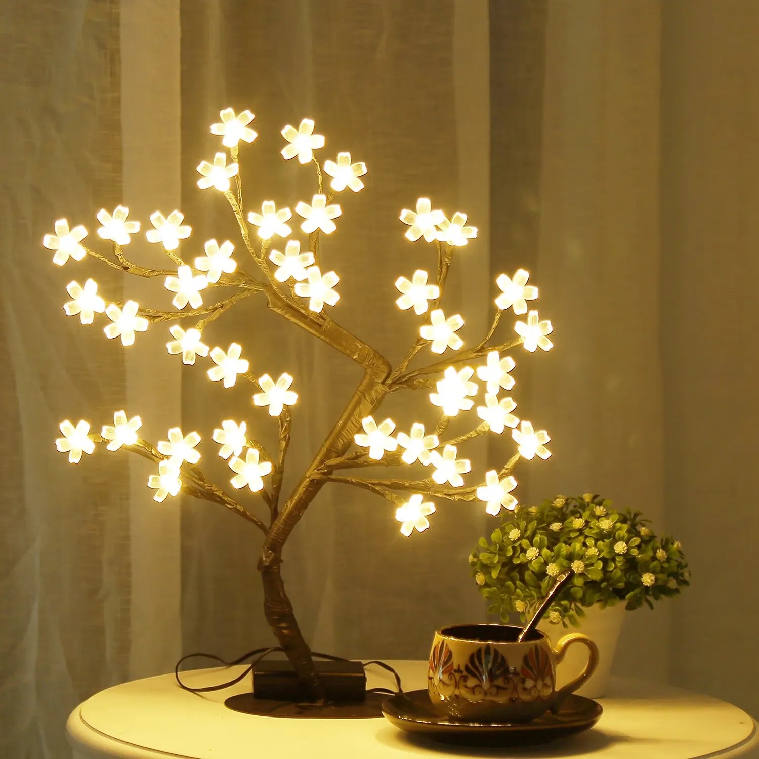 43cm Cherry Blossom Table Lamp 40 LED USB Powered Night Light for Home Decoration 