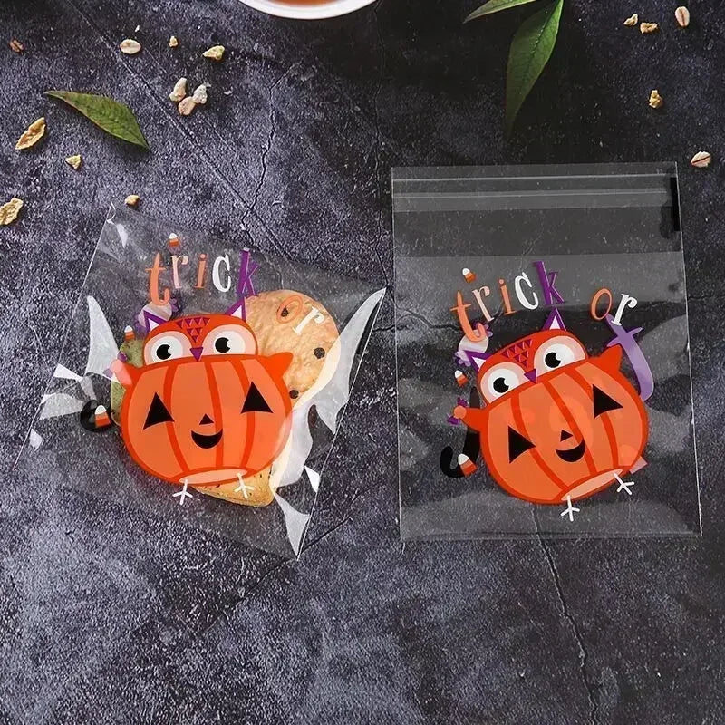 Sacs Cadeau Auto-Adhésifs 10x10 cm – Bonbons, Friandises Halloween – Lot de 50/100 pièces