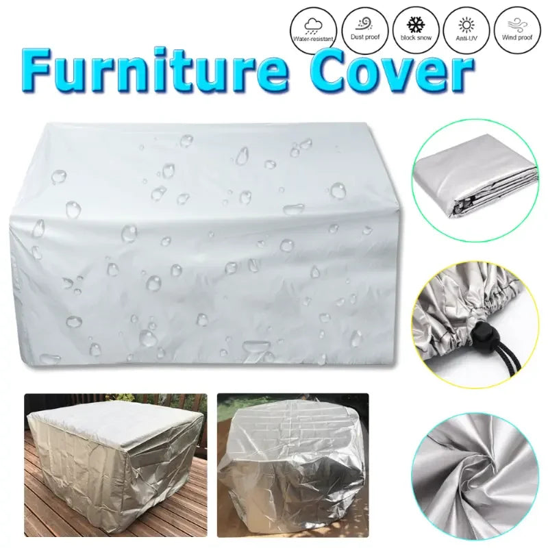 Housse de Protection Imperméable pour Meubles de Jardin – Multi-tailles, Anti-UV, 210D Oxford – Rectangulaire Argent/Noir