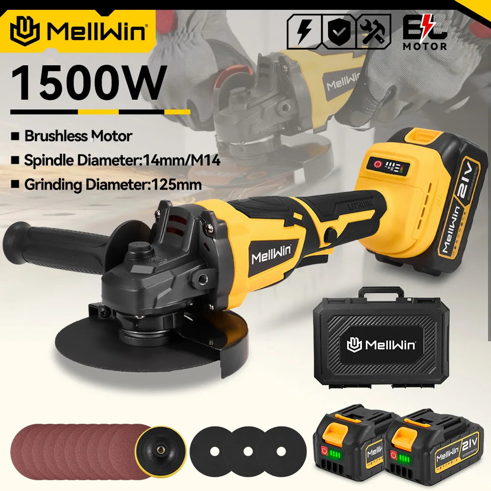 MELLWIN M14 125MM meuleuse d'angle électrique sans brosse polissage sans fil outil électrique pour le travail du bois pour Makita 18V batterie broche