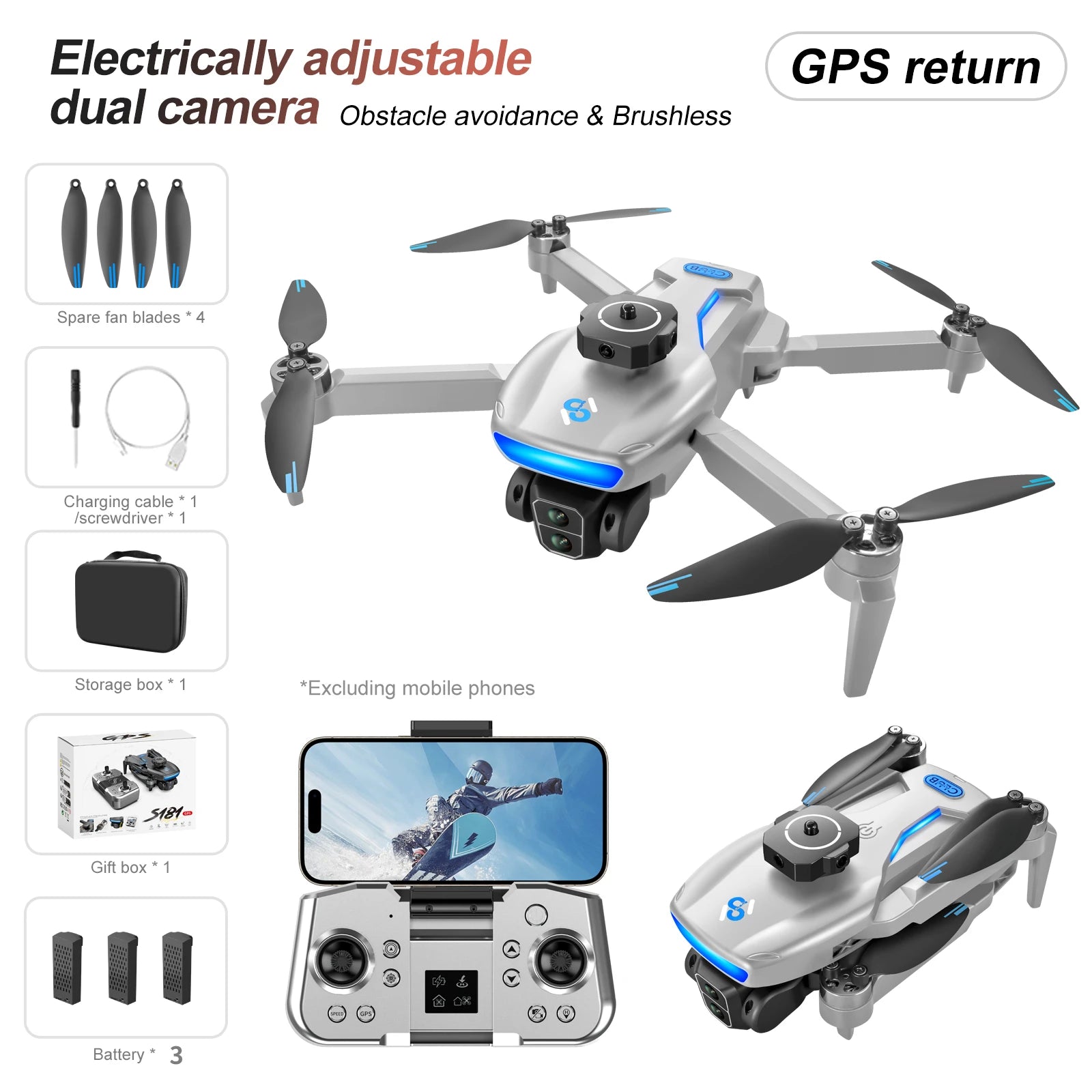 Drone GPS professionnel S33 – 5G, 8K HD, double caméra, évitement d’obstacles, jouet RC pour adolescents et adultes