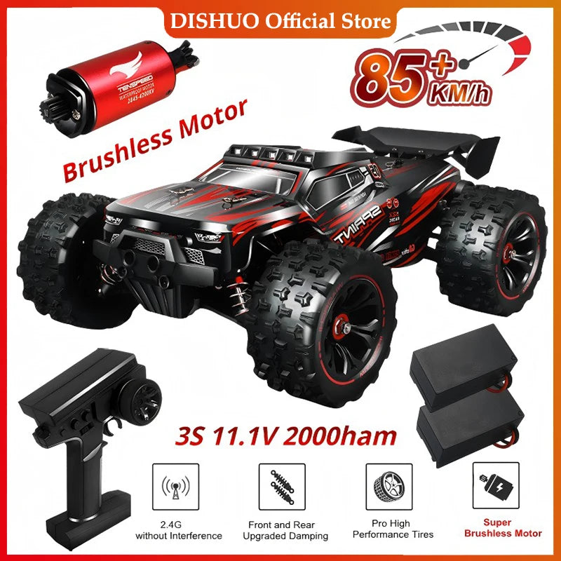 Voiture RC avec Télécommande LED pour Enfants, 1:16, 85 Km/h, 50 Km/h, Camion Monster 4x4 à Dérive à Grande Vitesse, Jouets vs Wltoys 124017