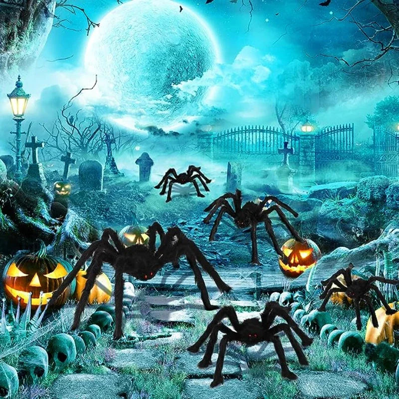 Peluche Araignée Noire Surdimensionnée – Décoration Halloween 30–90 cm