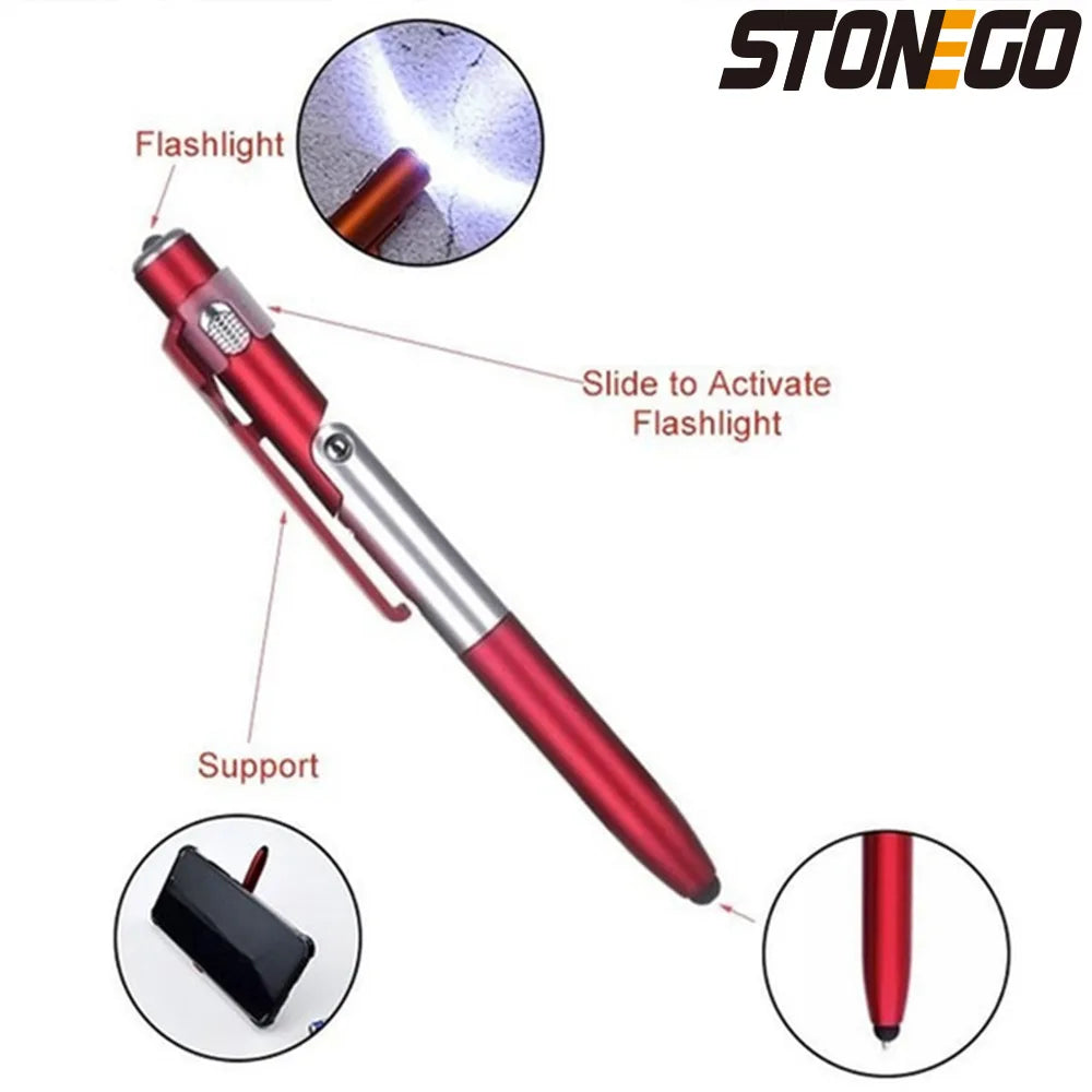 Stylo Bille 4-en-1 Pliable avec Stylet Tactile STONEGO, Lampe LED et Support pour Smartphone/Tablette