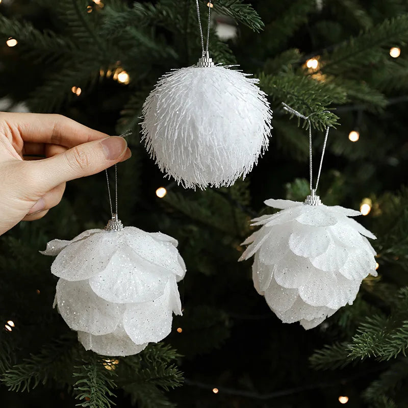 Boule de Noël en Mousse, Décorations de Pétales Blanches, Pendentif d'Arbre de Noël, Fournitures d'Ornement