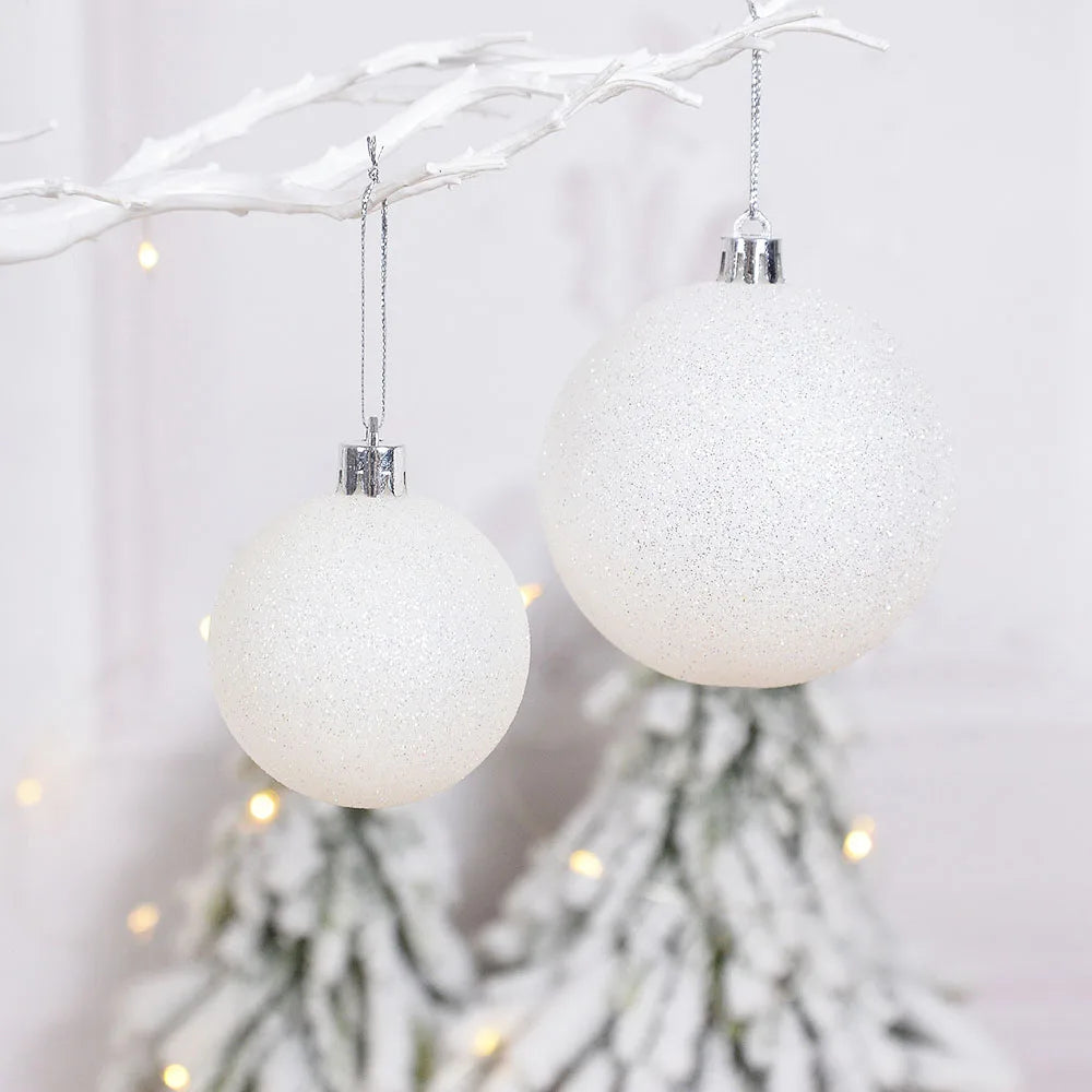 6Pcs/Box White Glitter Christmas Ball Ornaments Xmas Tree Decorations New Year