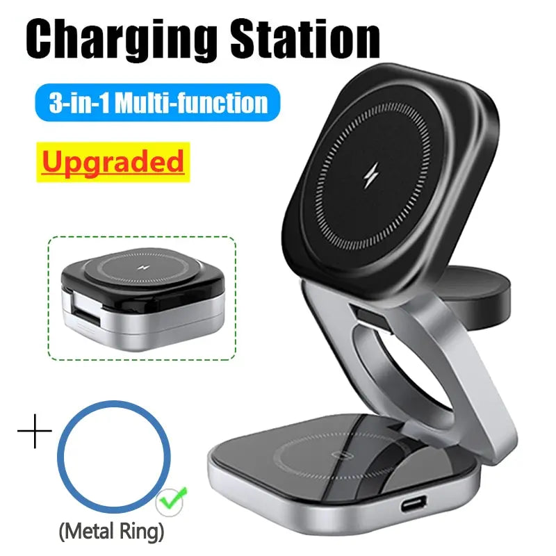 Charger, Foldable Magnetic Wireless Charging Stand, Fast Charging Holder, iPhone 15 14 13 Samsung IWatch AirPods 3/2 Station S6, 3 in 1 