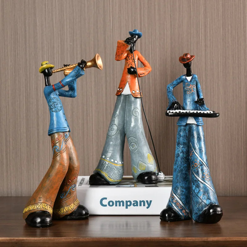 Jazz Musician Statuettes, Creative American Band Music Model, Art and Craft Sculpture, Living Room Decoration 