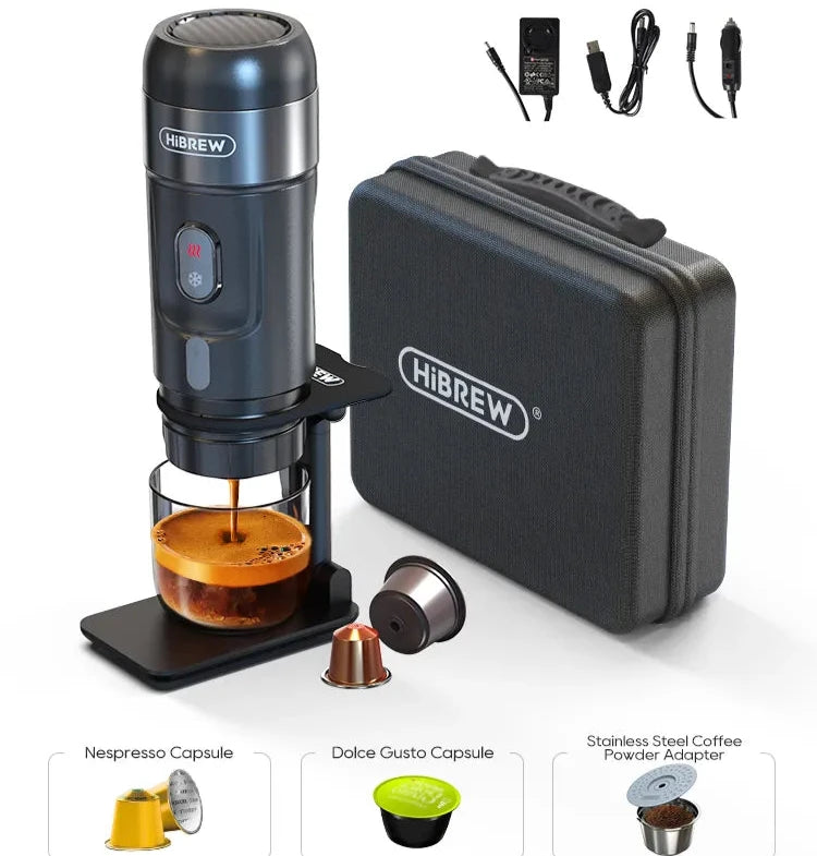 Machine à café portable HiBREW pour voiture et maison, cafetière expresso DC 12V, compatible avec une variété de capsules de café, poudre de café H4A