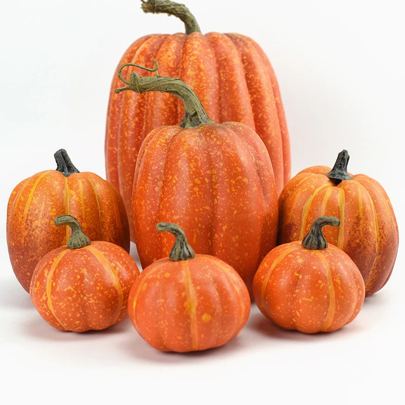 Orange Artificial Pumpkins for Decorating, Halloween Decorations. Fall Harvest, 7 Pieces 