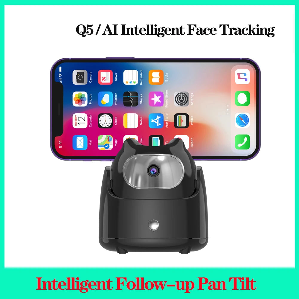 Q5 Smart Face Tracking Stabilizer, Pan, Tilt, 360 Degree Rotation