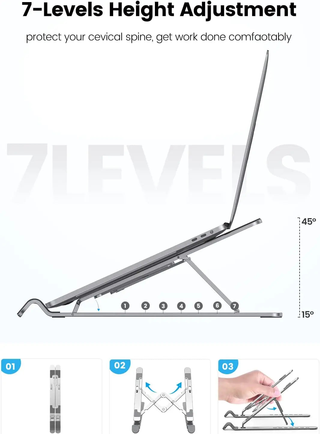 Support pour ordinateur Portable pliable ORICO, support pour ordinateur Portable réglable en aluminium support pour ordinateur, 7 Angles pour tablettes MacBook