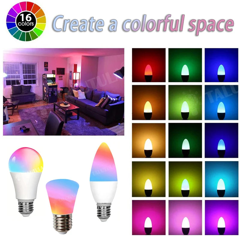 RGB LED Bulb Multicolor 16 Colors 220V Home Lighting Dimmable 24 Keys Remote Control Neon Light Bulb 