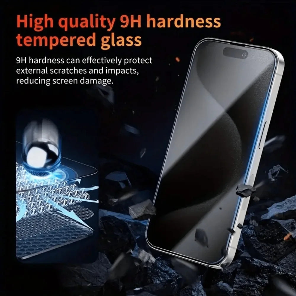 Protecteur d’écran 4-en-1 en verre trempé de confidentialité pour iPhone – Écran + objectifs caméra
