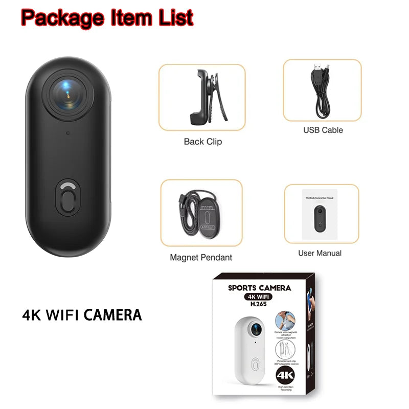 Mini-Kamera 4K JETO H88 – Tragbar, WLAN, Mikro-Sportkamera