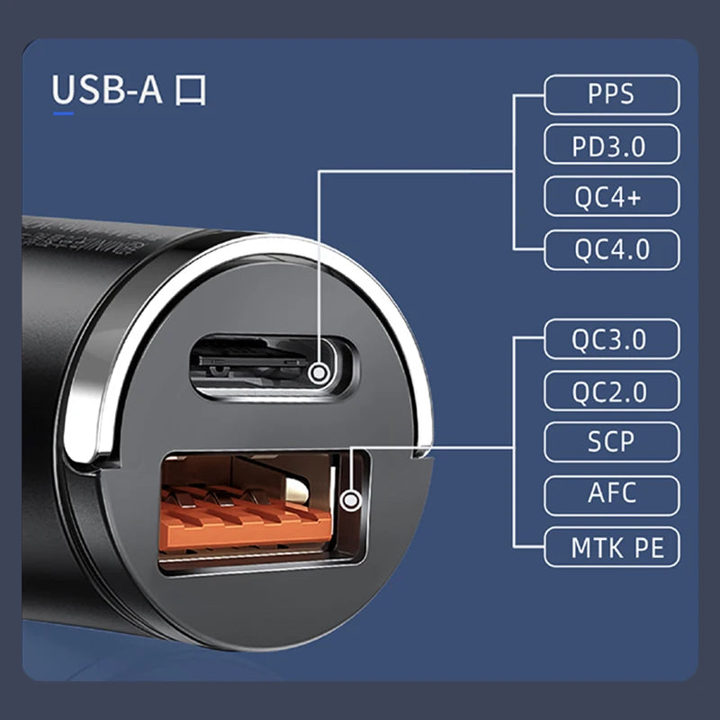 100 W Mini-Autoladegerät, Zigarettenanzünder, schnelles Aufladen für iPhone, QC3.0, Mini-PD, USB-Typ C, Autotelefonladegerät für Xiaomi, Samsung, Huawei 