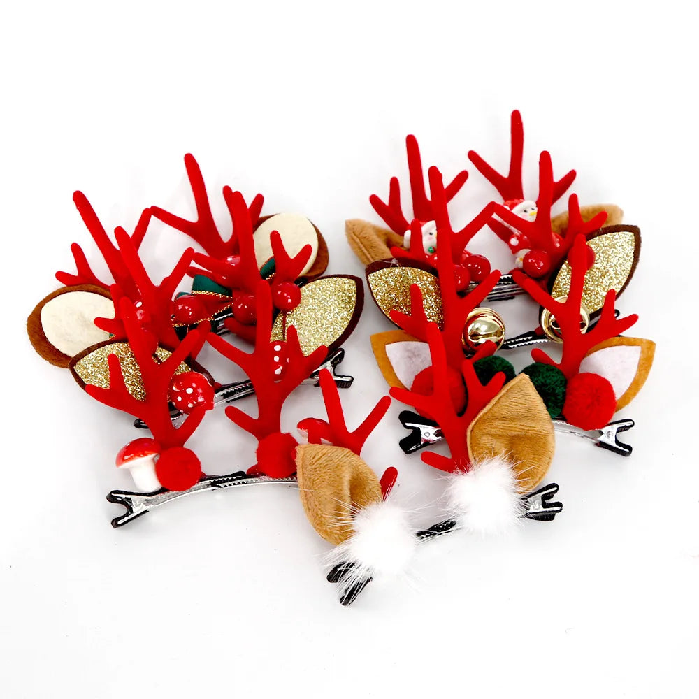 Accessoires pour cheveux de noël, bois en peluche rouge avec cloches, coiffure en épingle à cheveux oreilles de cerf