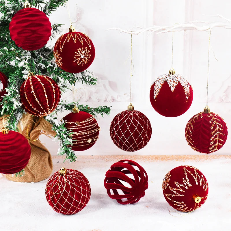 Boules de Noël, Ornements d'arbre de Noël de flocage rouge, sphères de décoration d'intérieur, 4 pièces