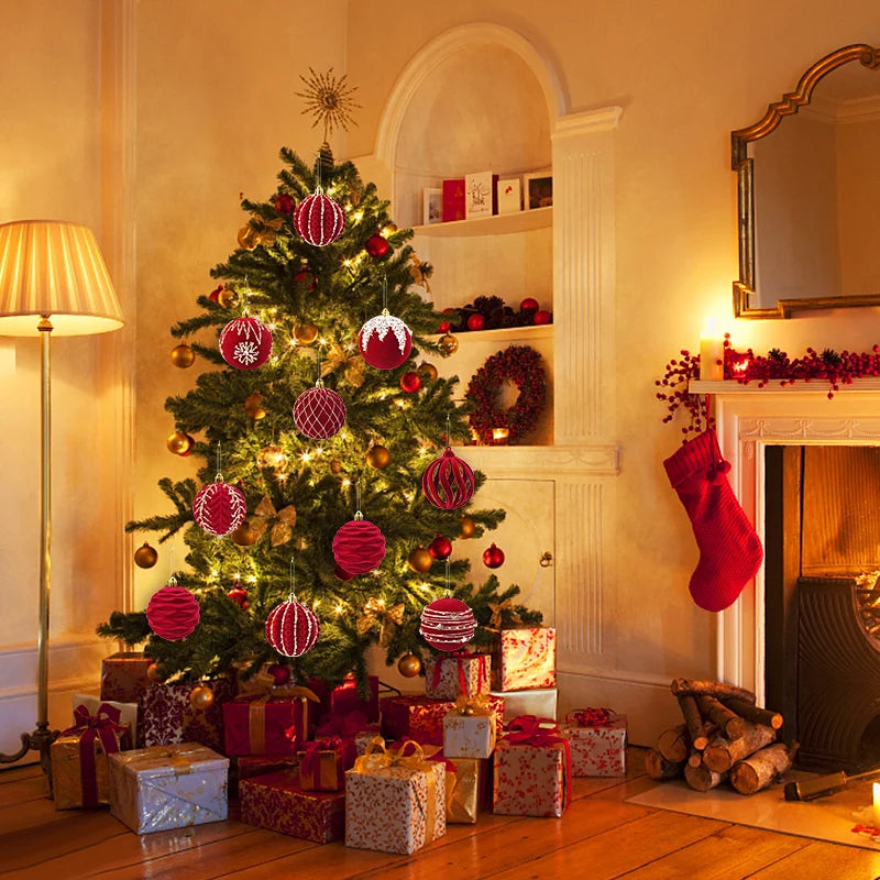 Weihnachtskugeln, rote Beflockung, Christbaumschmuck, Heimdekorationskugeln, 4 Stück 