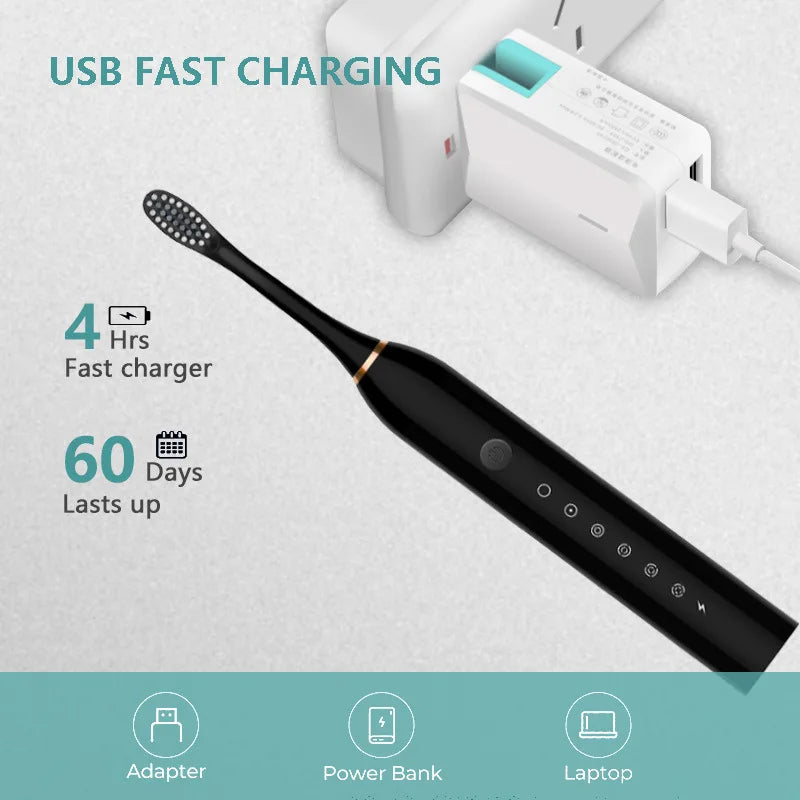 Brosse à dents électrique sonique XIAOMI, étanche, USB, 8 têtes de brosse, 6 vitesses