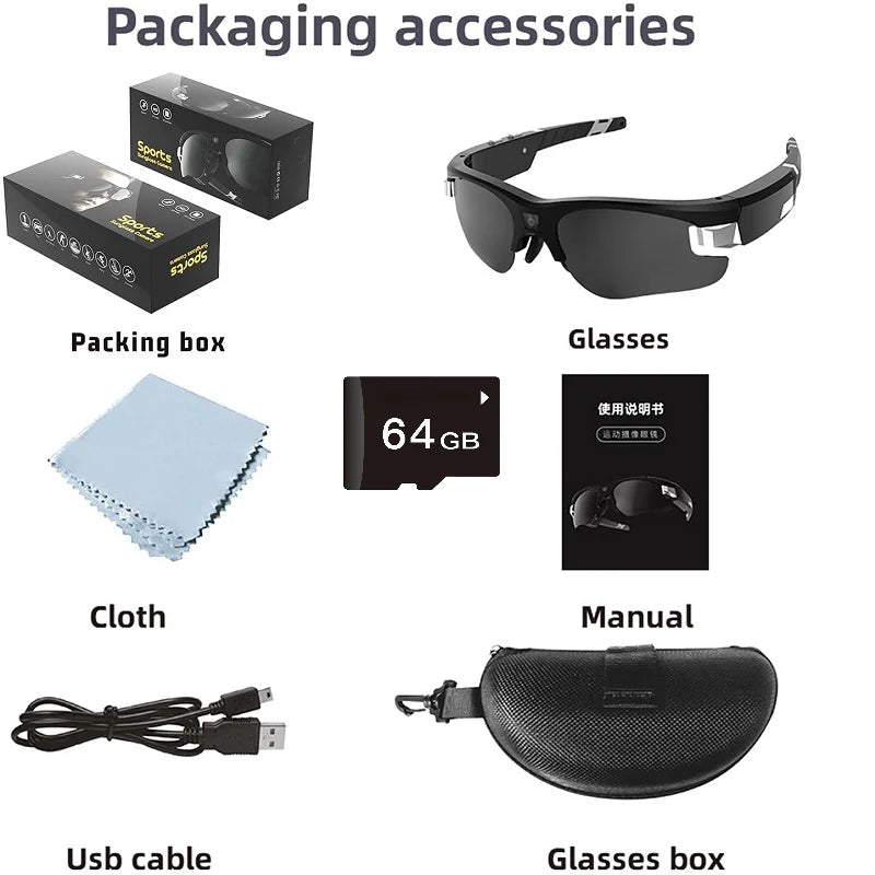 Lunettes intelligentes 4K FPV – Caméra WiFi 1080P/4K, Mini Caméra POV, Sport et Vlogging