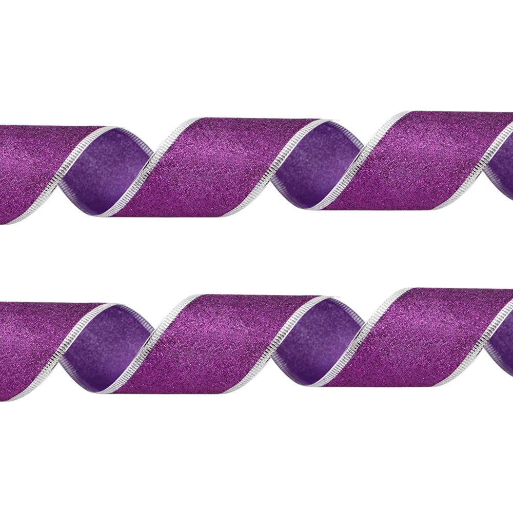 Rubans décoratifs à paillettes de 200cm x 6.3cm, rouge, argent, or, avec fil de fer, pour décoration de noël, nœuds artisanaux