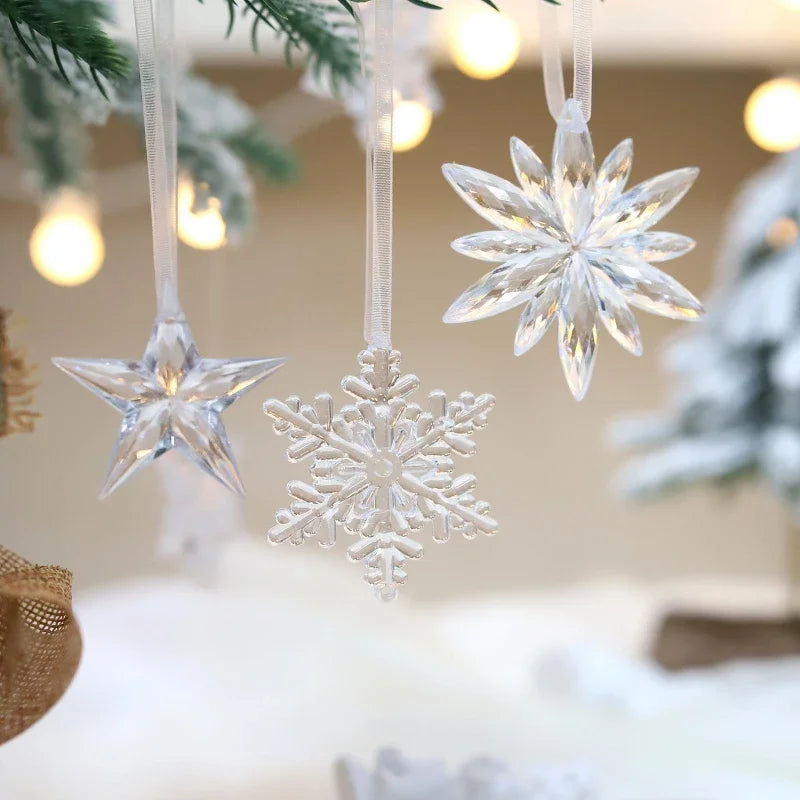 Flocons de neige transparents pour sapin de Noël, décorations pour la maison, paquet de 3