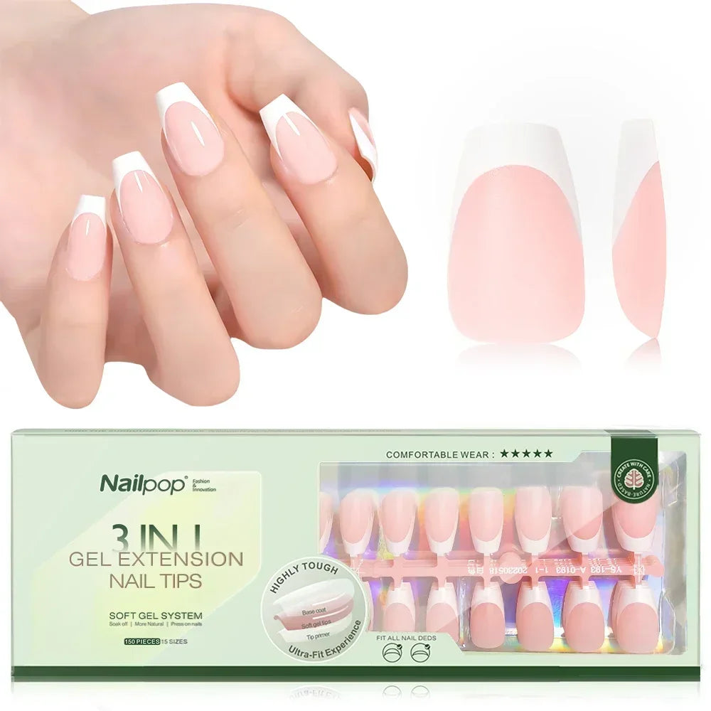 Extensions d’Ongles à Pointe Française Pré-Colorées - Nailpop 3 en 1&nbsp;