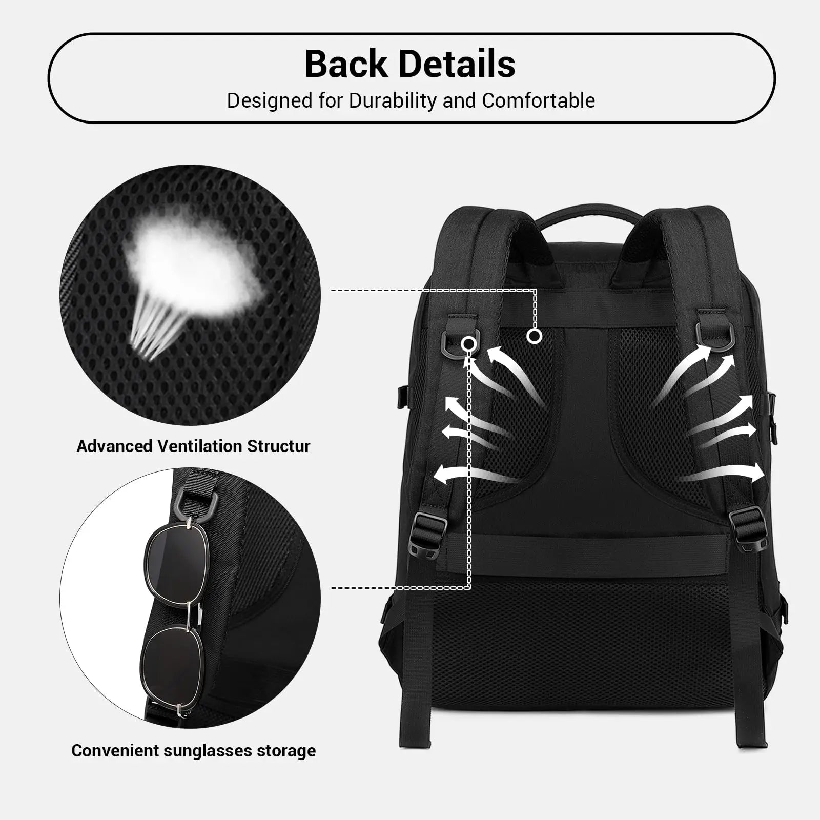 KONO Sac à dos de voyage 30L – Bagage à main EasyJet, compartiment ordinateur portable, 45x36x20 cm