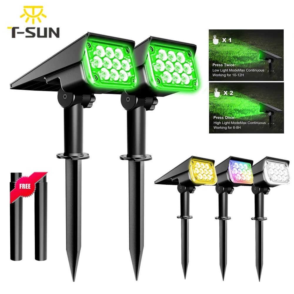 T-SUNRISE Superhelle Solarleuchte – IP65, 1/2/4 Strahler, einstellbare Farbtemperatur, Außenbeleuchtung für den Garten
