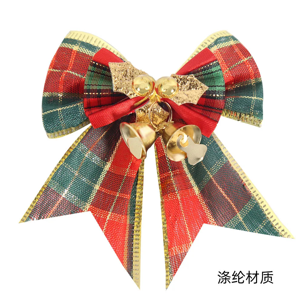 Noeud de ruban de lin vintage, décorations d'arbre de Noël, nœuds de cloche, décoration de boîte cadeau de fête à la maison, paquet de 4 pièces