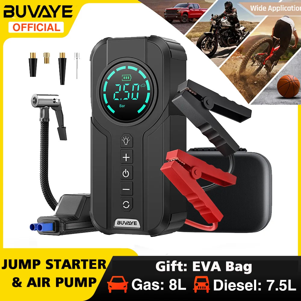 Démarreur de voiture, pompe à Air, lumière LED, compresseur d'air Portable, gonfleur de pneus multifonction, démarreur de batterie Portable automatique avec sac EVA (Ethylene Vinyl Acetate