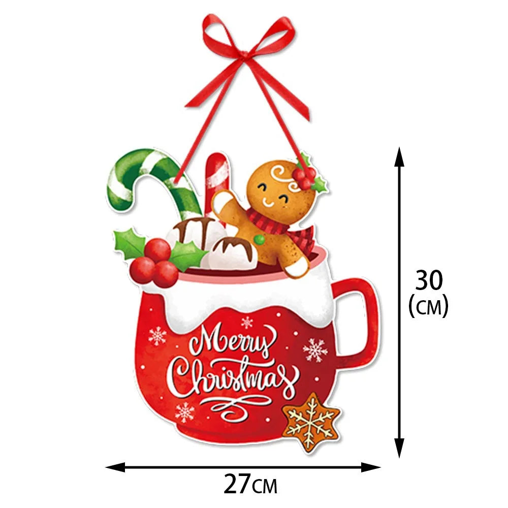 Cintre de porte de Noël avec Père Noël et Bonhomme de Neige – Pendentif suspendu pour sapin et décoration de maison pour Nouvel An et fêtes