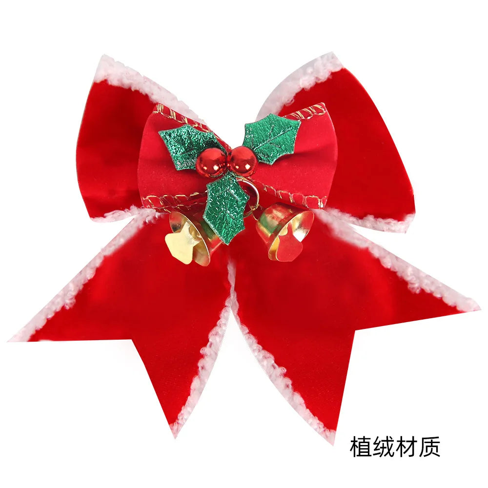 Noeud de ruban de lin vintage, décorations d'arbre de Noël, nœuds de cloche, décoration de boîte cadeau de fête à la maison, paquet de 4 pièces