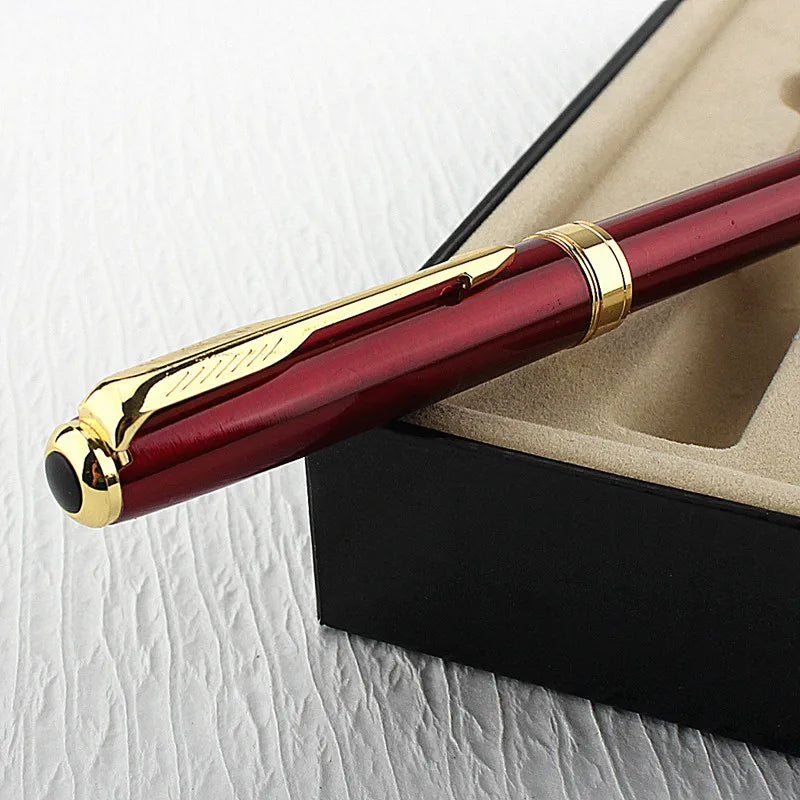 Metal Ballpoint Pen, Stainless Steel, Gold Trim, Writing Gift, Stationery, School and Office Supplies 