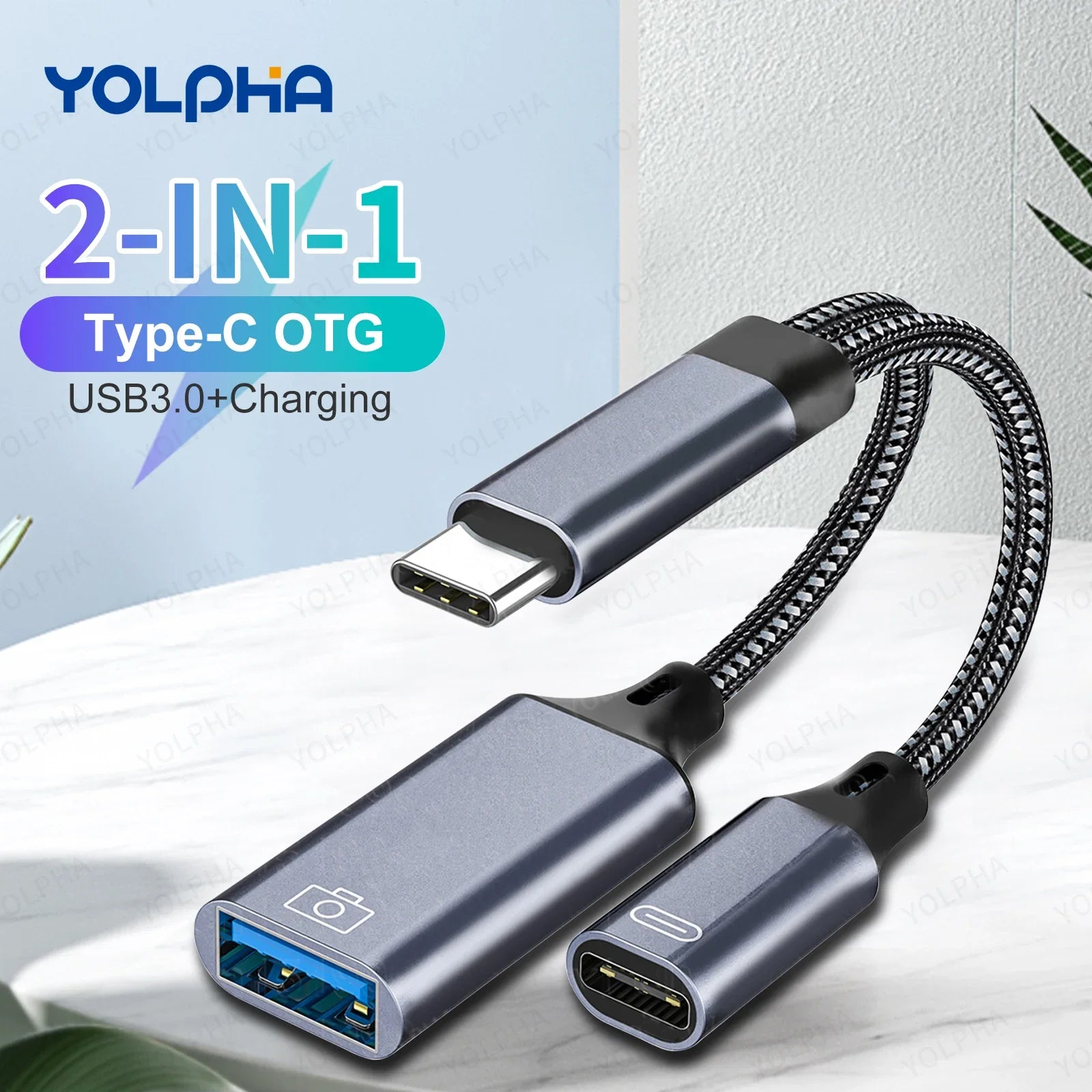 2 in 1 USB C OTG Phone Adapter Cable Type C to USB A with PD Charging Port for Samsung Huawei Xiaomi Phone Laptop Tablet