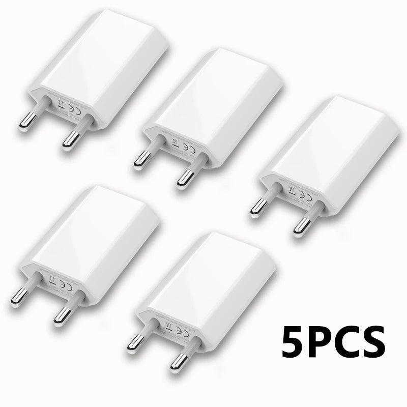 Chargeur Mural USB 5V l'autorisation EU AC pour iPhone 6, 7, 8 Plus, X, XR, 11, 12, 13, 14, 2-5 Pièces