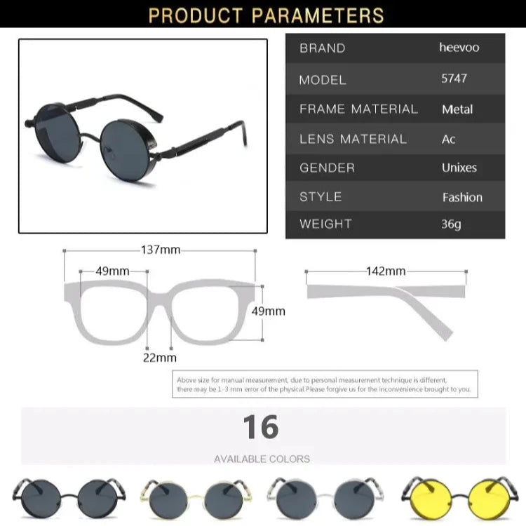 Lunettes de Soleil Rondes en Métal pour Femmes et Hommes, Steampunk, Marque, Créateur, Vintage, Mode, Haute Qualité, 2021