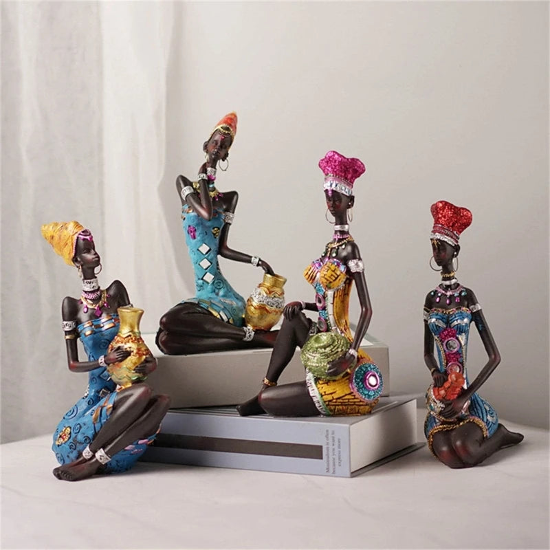 African Art Statuette, Resin Craft Decorations, Perfect for Room, Shelf, Desk 