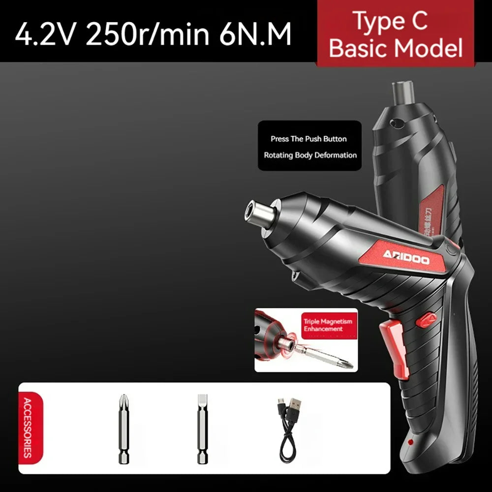 Tournevis électrique portable – Petit et puissant, rechargeable 4,2V 6Nm, 250 tr/min, kit complet