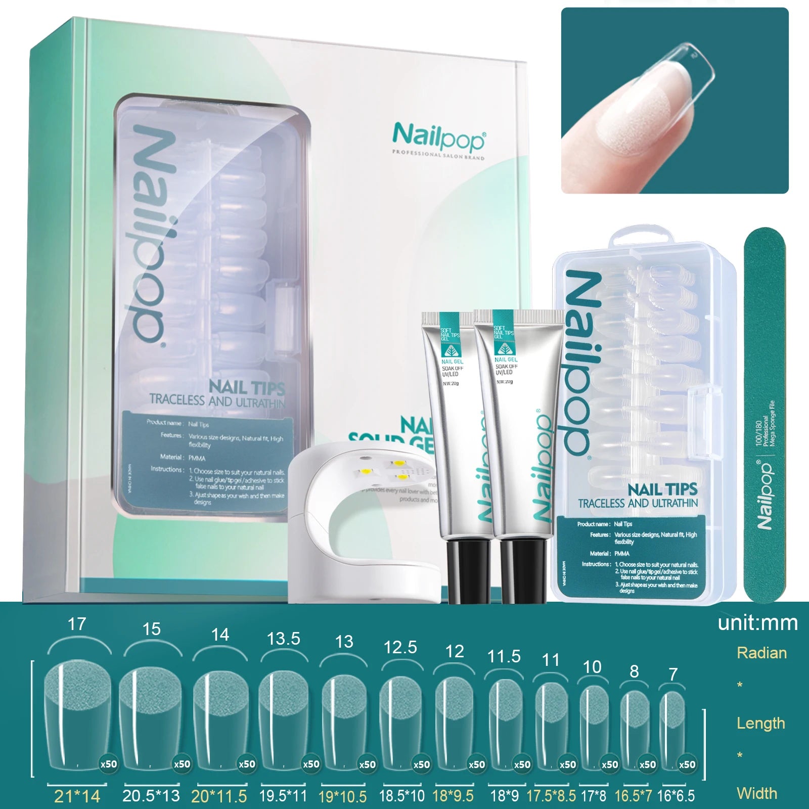 Gel UV Souple, Pointes, Lampe et Outils - Nailpop Kit d’Extension d’Ongles 600 pièces&nbsp;