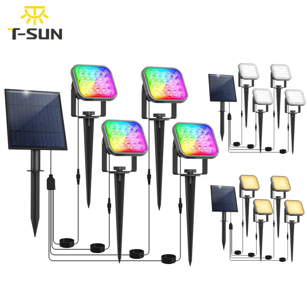 T-SUNRISE LED-Solarleuchte – IP65, 2-in-1 / 4-in-1 Außenbeleuchtung, 3000K/6000K/RGB, Garten- und Landschaftsleuchte