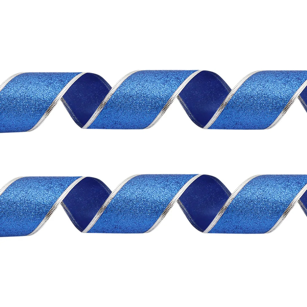 Rubans décoratifs à paillettes de 200cm x 6.3cm, rouge, argent, or, avec fil de fer, pour décoration de noël, nœuds artisanaux