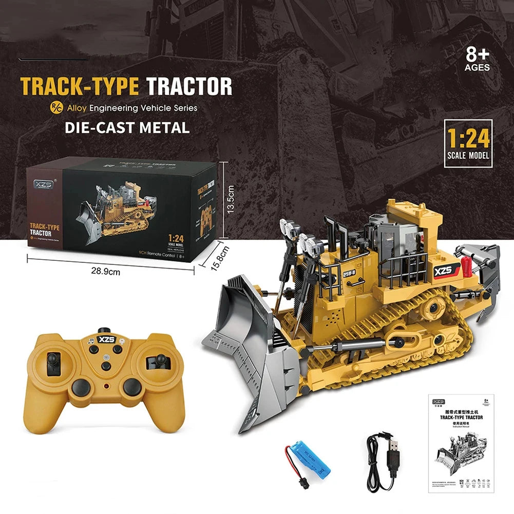 Multifunctional RC Bulldozer for Kids, 1:24 Scale 9CH, Plastic Excavator 