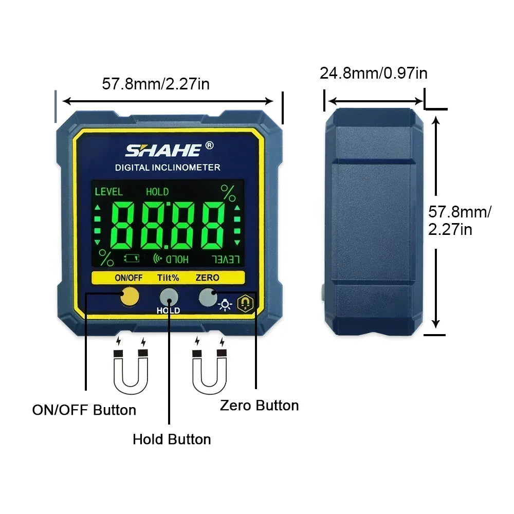 Niveau/Rapporteur d'angle numérique SHAHE 5315-90C – compact avec écran LCD et aimants intégrés