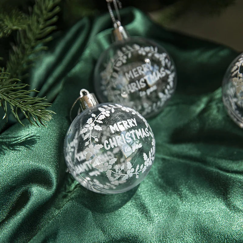 6pcs Clear Plastic Christmas Ball with Painting White Snow Globe Xmas Tree Decor New Year Supplies 