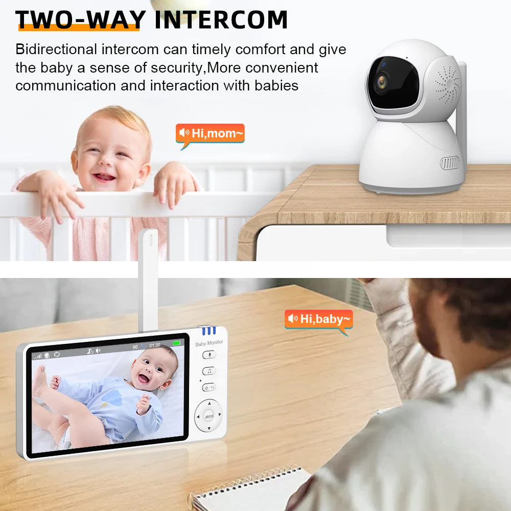 Video Baby Monitor, 720P HD IPS Screen, 5" Pan/Tilt Camera, 4x Zoom, Two-Way Audio, Night Vision, 3500mAh Battery, VOX Lullaby 